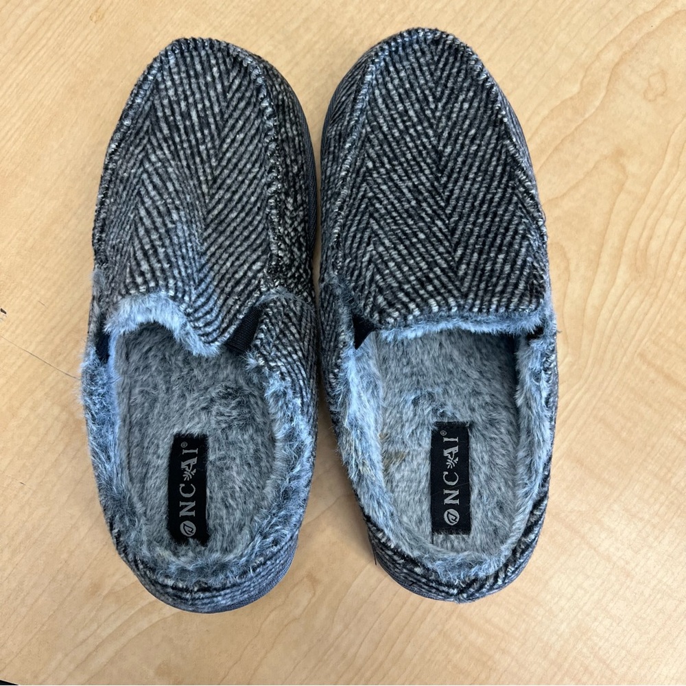 ONCAI Mens Clog Slippers with Arch Support Stripe Faux Fur Cotton-Blend...